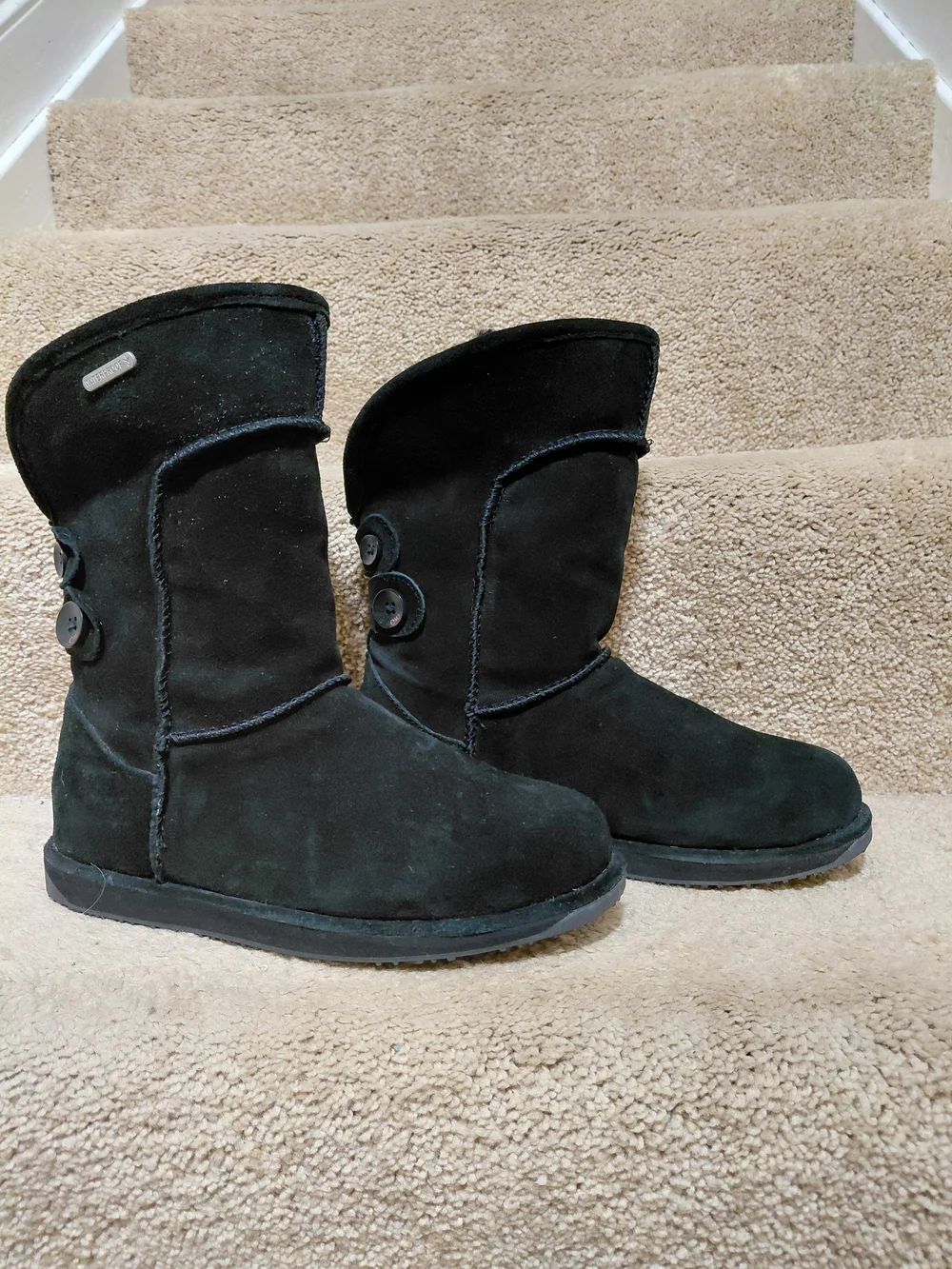 EMJ Black Suede Mid-Calf Button Boots Waterproof